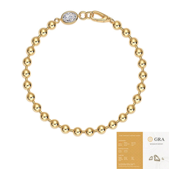 Women's S925 Silver Moissanite Inlay Geometric Round Bead Fashion Bracelet