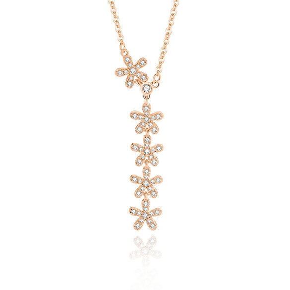 Women's S925 Silver Natural Plant Flowers Geometry Pendant Necklace With Micro Diamond And Cross Chain