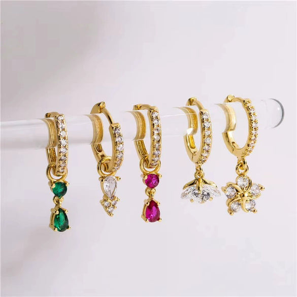 Women's S925 Silver Needle And Copper Earrings With Zirconia Geometric And Ushaped Dropshaped Design
