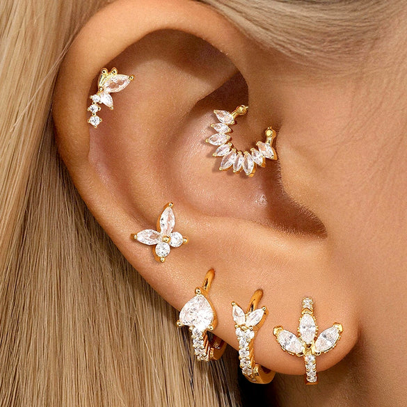 Women's S925 Silver Needle And Copper Flower Design Earrings With Marquise Zircon Microencrusted And Electroplating