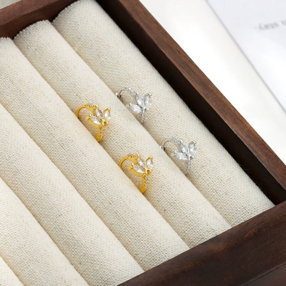 Women's S925 Silver Needle And Copper Flower Design Earrings With Marquise Zircon Microencrusted And Electroplating
