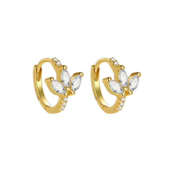 Women's S925 Silver Needle And Copper Flower Design Earrings With Marquise Zircon Microencrusted And Electroplating