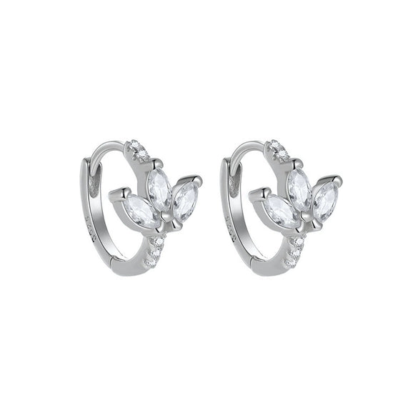 Women's S925 Silver Needle And Copper Flower Design Earrings With Marquise Zircon Microencrusted And Electroplating