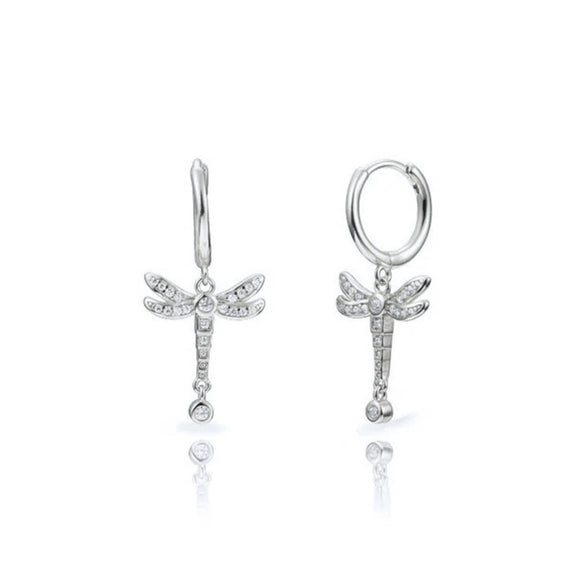 Women's S925 Silver Needle And Copper Insect U Shaped Dragonfly Pendant Earrings Set With Zirconia