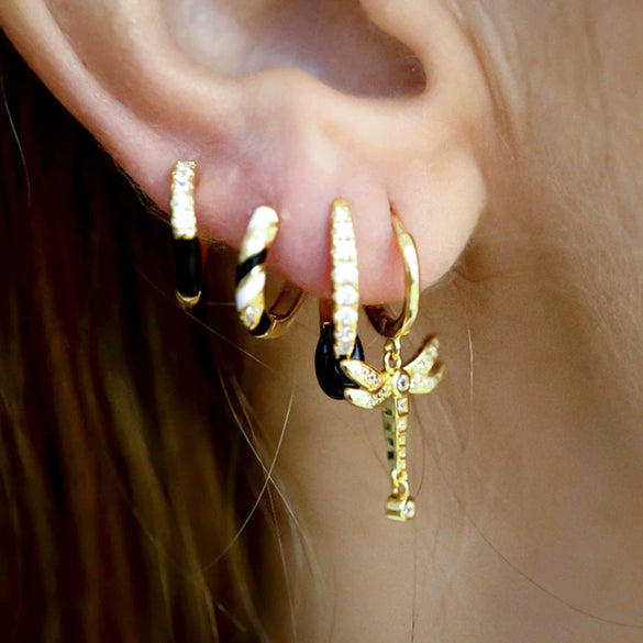 Women's S925 Silver Needle And Copper Insect U Shaped Dragonfly Pendant Earrings Set With Zirconia