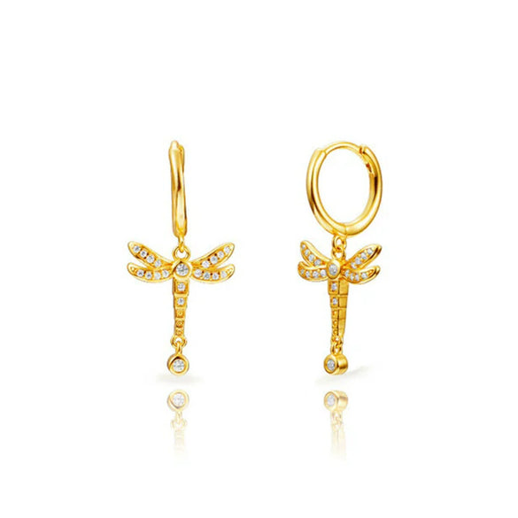 Women's S925 Silver Needle And Copper Insect U Shaped Dragonfly Pendant Earrings Set With Zirconia