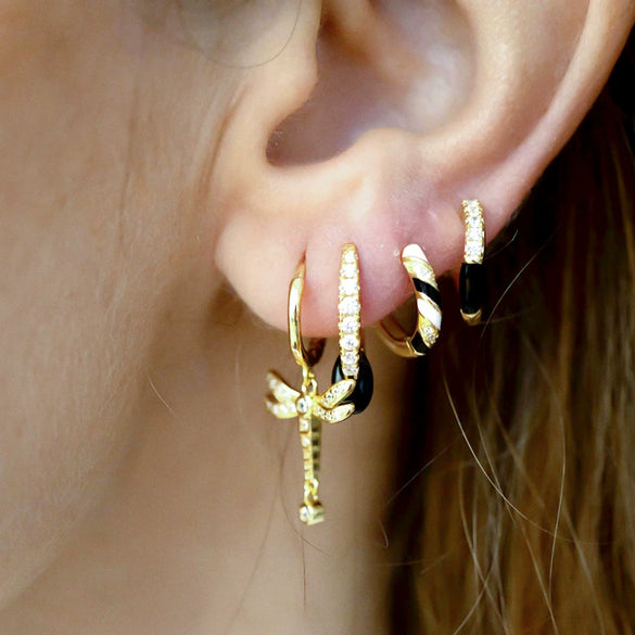 Women's S925 Silver Needle And Copper Insect U Shaped Dragonfly Pendant Earrings Set With Zirconia