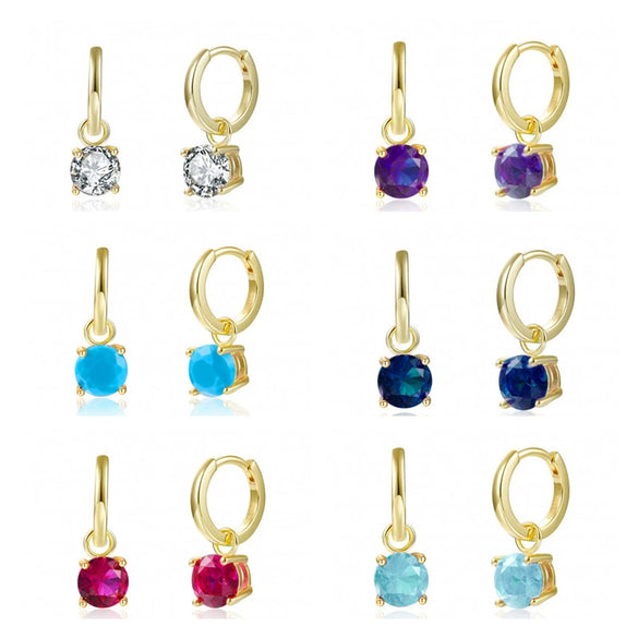 Women's S925 Silver Needle Copper Round Zircon Earrings Inlaid With Colorful Rhinestones Geometric Style