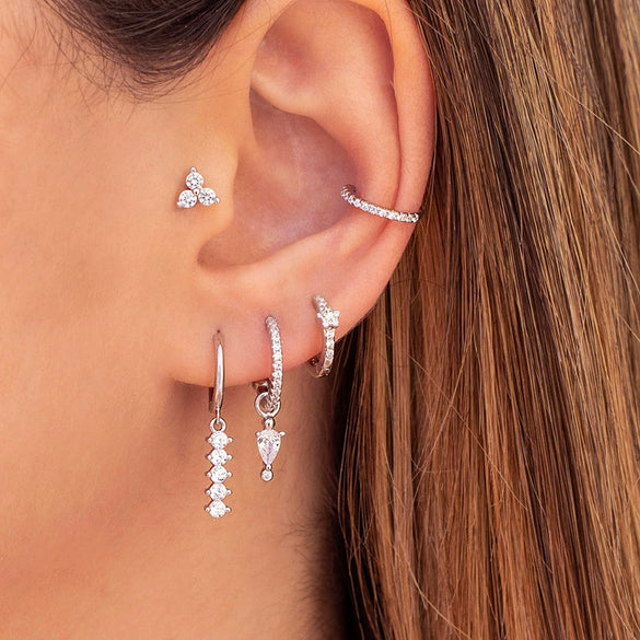Women's S925 Silver Needle Copper Zircon Dropshaped Ushaped Geometric Pendant Earrings With Diamond Inlay