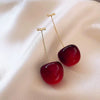 Women's S925 Silver Needle Long Red Cherry Earrings Alloy Electroplated Fruit Design