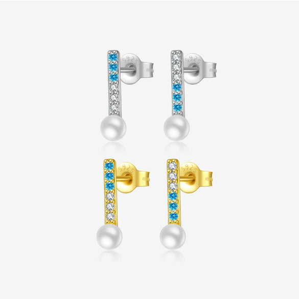 Women's S925 Silver Pearl Pendant Earrings With Geometric Fashion Design And Platinum 18K Gold Electroplating