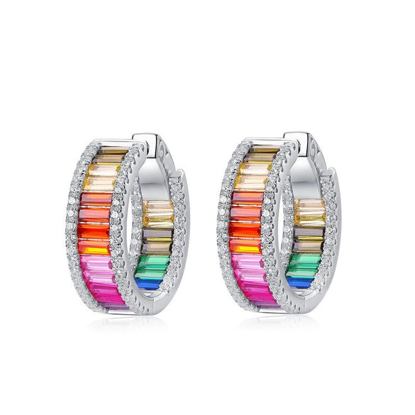Women's S925 Silver Rainbow Circle Earrings With Mossam Drill And Geometric Design
