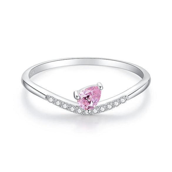 Women's S925 Silver Ring With Drop Shape And Pink Zircon Diamond Design Simple Natural Style