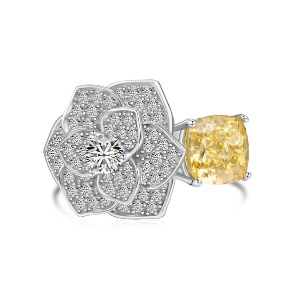 Women's S925 Silver Ring With Geometric Style And Sunflower Pattern Electroplated