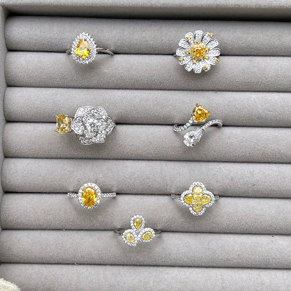Women's S925 Silver Ring With Geometric Style And Sunflower Pattern Electroplated
