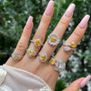 Women's S925 Silver Ring With Geometric Style And Sunflower Pattern Electroplated