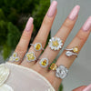 Women's S925 Silver Ring With Geometric Style And Sunflower Pattern Electroplated