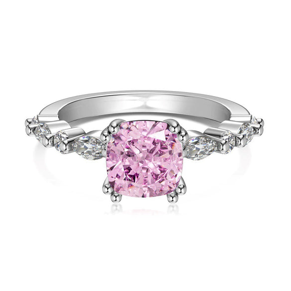 Women's S925 Silver Ring With Heart Shape And Geometric Pattern Electroplated Set With 8A Zircon And Rhinestone Elegant Style