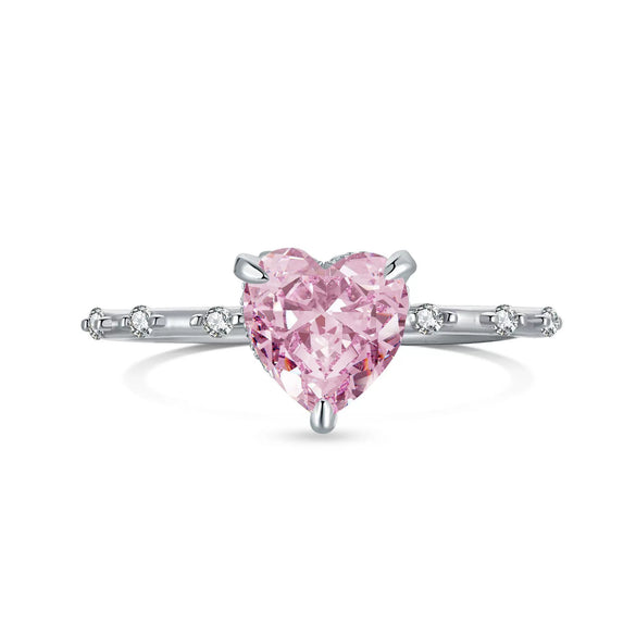 Women's S925 Silver Ring With Heart Shape And Geometric Pattern Electroplated Set With 8A Zircon And Rhinestone Elegant Style