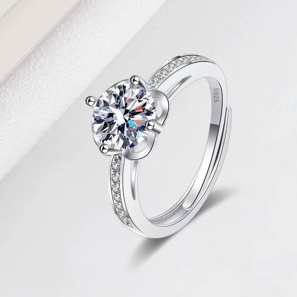 Women's S925 Silver Ring With Microinlaid Plum And Simulated Mosan Diamond Electroplated Geometric Design