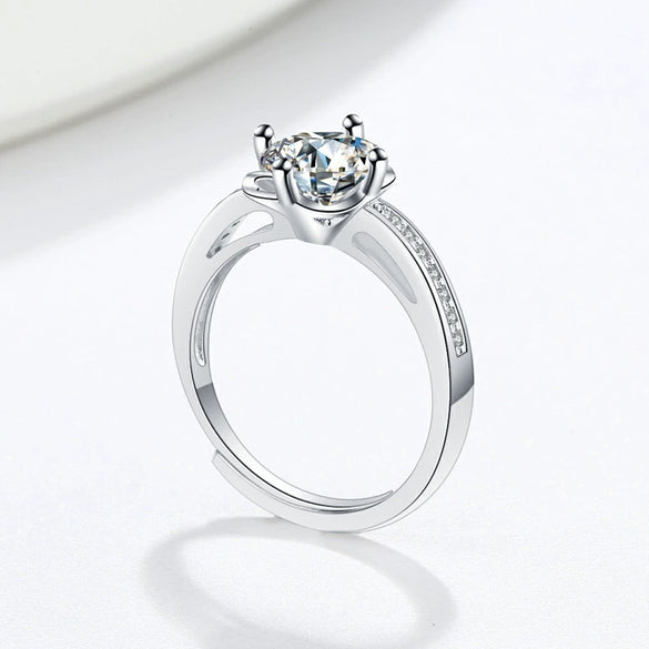 Women's S925 Silver Ring With Microinlaid Plum And Simulated Mosan Diamond Electroplated Geometric Design