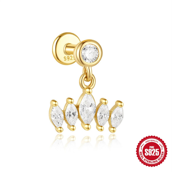 Women's S925 Silver Simple Elegant Compact Zircon Flat Puncture Earrings With Flower Design And Electroplating