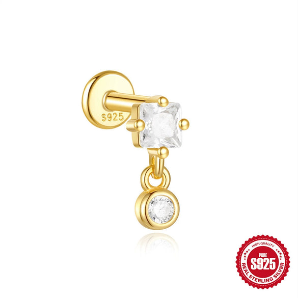 Women's S925 Silver Simple Elegant Compact Zircon Flat Puncture Earrings With Flower Design And Electroplating