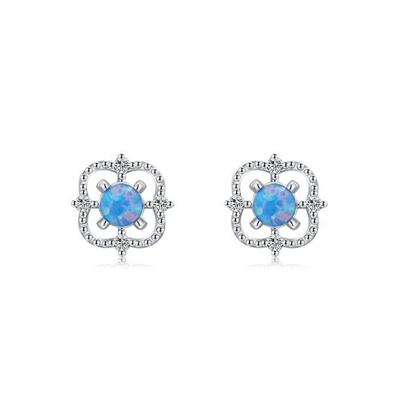 Women's S925 Silver Square Earrings With Diamond Pattern And Crown Styling