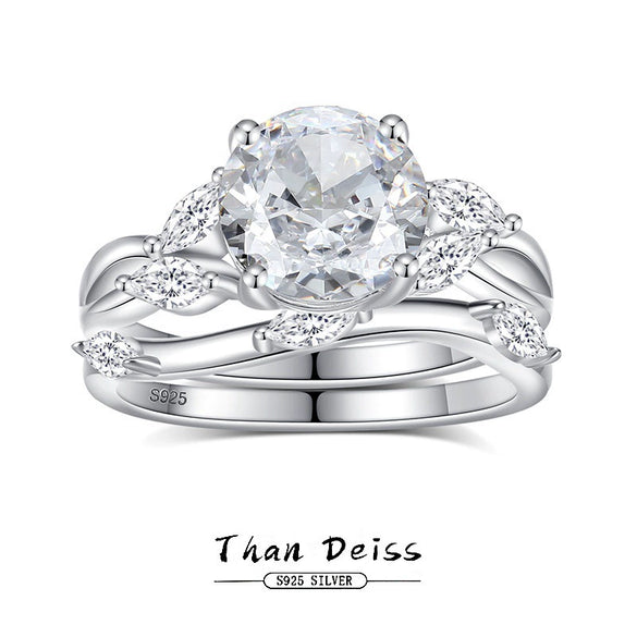 Women's S925 Silver Wave Style Light Luxury Ring With Ice Flower Cut High Carbon Diamond And Electroplating