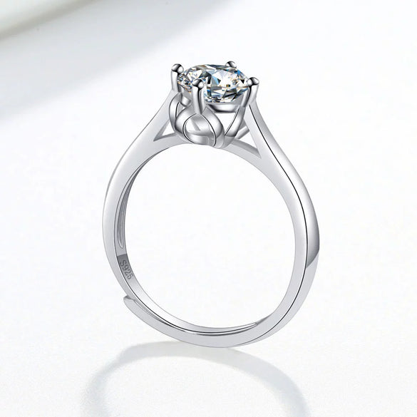 Women's S925 Sterling Silver Adjustable Open Ring With Four Claw Floral Leaf Design Electroplated Fashion Geometric Ring