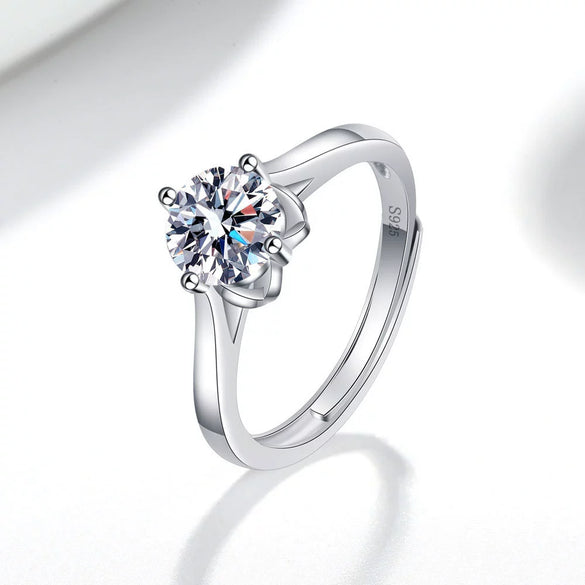 Women's S925 Sterling Silver Adjustable Open Ring With Four Claw Floral Leaf Design Electroplated Fashion Geometric Ring