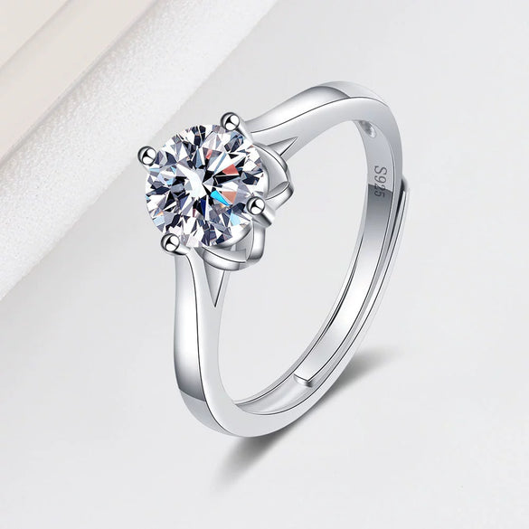 Women's S925 Sterling Silver Adjustable Open Ring With Four Claw Floral Leaf Design Electroplated Fashion Geometric Ring