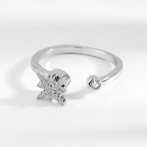Women's S925 Sterling Silver Adjustable Open Ring With Geometric Rotating Design And Zircon Inlay Electroplated Finish