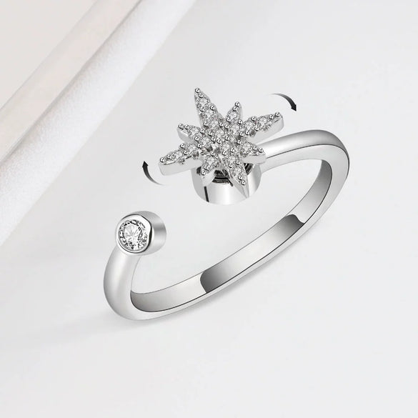 Women's S925 Sterling Silver Adjustable Open Ring With Geometric Rotating Design And Zircon Inlay Electroplated Finish
