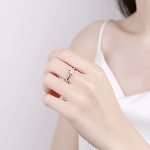 Women's S925 Sterling Silver Adjustable Open Ring With Six Claw Geometric Flower And Leaf Design Electroplated Fashion Jewelry