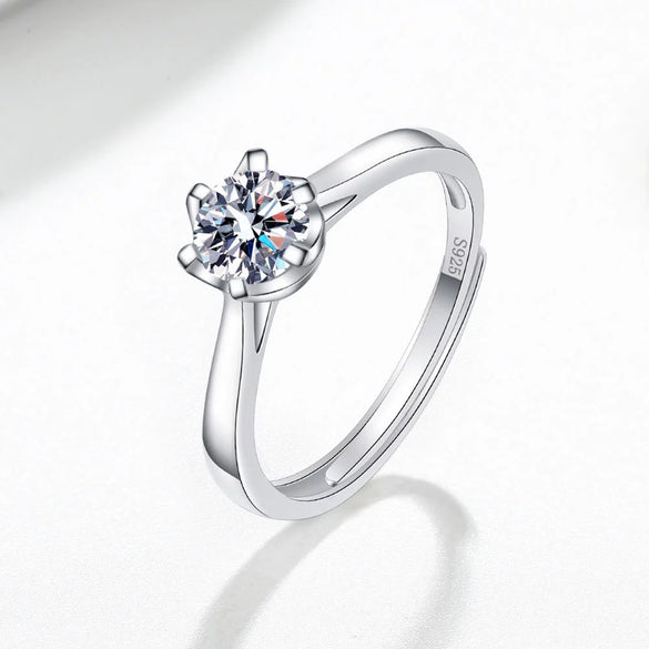 Women's S925 Sterling Silver Adjustable Open Ring With Six Claw Geometric Flower And Leaf Design Electroplated Fashion Jewelry