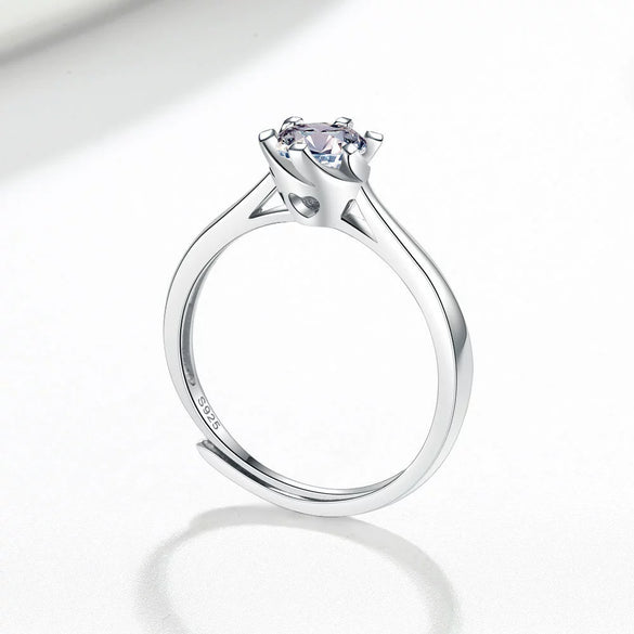 Women's S925 Sterling Silver Adjustable Open Ring With Six Claw Geometric Flower And Leaf Design Electroplated Fashion Jewelry