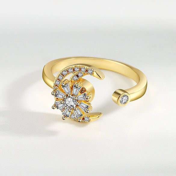 Women's S925 Sterling Silver Adjustable Rotating Anxiety Ring With Zircon Electroplated Spinner Band