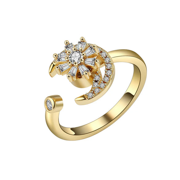 Women's S925 Sterling Silver Adjustable Rotating Anxiety Ring With Zircon Electroplated Spinner Band