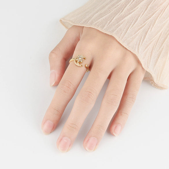 Women's S925 Sterling Silver Adjustable Rotating Anxiety Ring With Zircon Electroplated Spinner Band