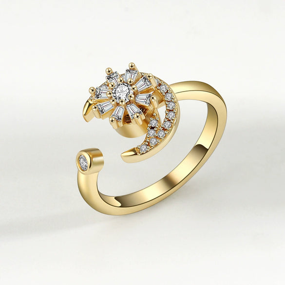 Women's S925 Sterling Silver Adjustable Rotating Anxiety Ring With Zircon Electroplated Spinner Band