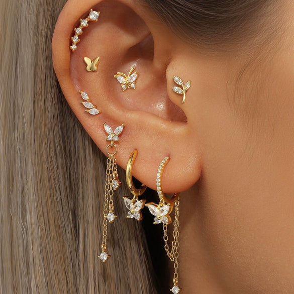 Women's S925 Sterling Silver And Copper Geometric Butterfly Chain Tassel Earrings With Zirconia