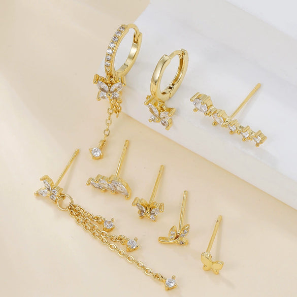 Women's S925 Sterling Silver And Copper Geometric Butterfly Chain Tassel Earrings With Zirconia