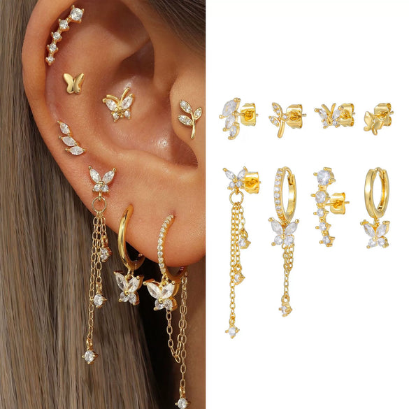 Women's S925 Sterling Silver And Copper Geometric Butterfly Chain Tassel Earrings With Zirconia