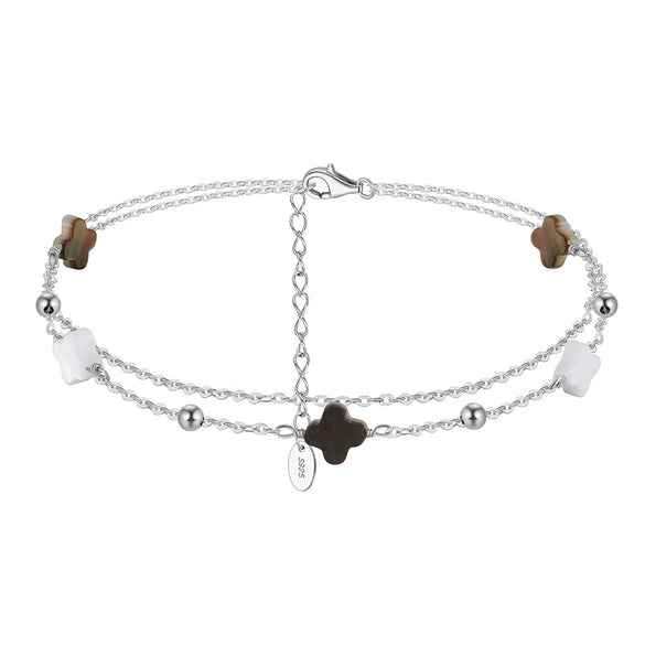 Women's S925 Sterling Silver Anklet With Geometric Fourleaf Clover Design