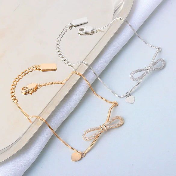 Women's S925 Sterling Silver Bow Bracelet Simple Electroplated Hand Jewelry Elegant Minimalist Accessory