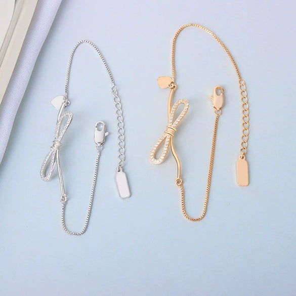 Women's S925 Sterling Silver Bow Bracelet Simple Electroplated Hand Jewelry Elegant Minimalist Accessory