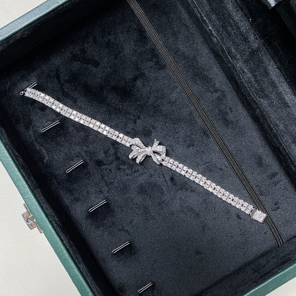 Women's S925 Sterling Silver Bow Bracelet With Diamond Inlaid And Electroplating