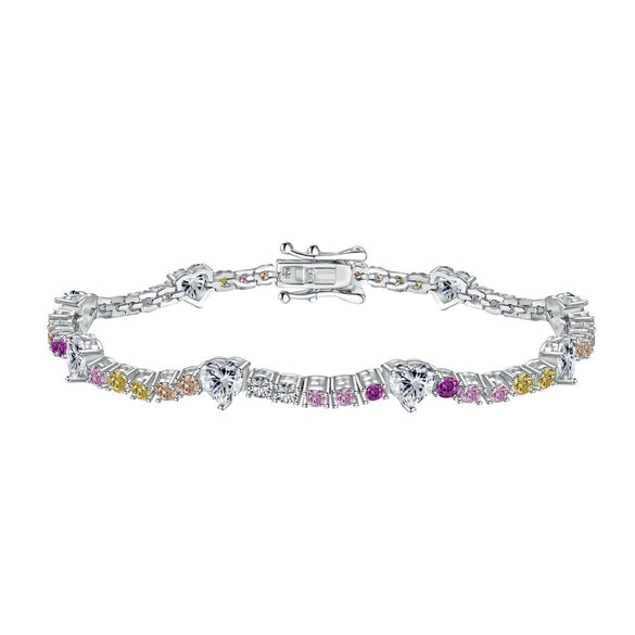 Women's S925 Sterling Silver Bracelet With Colorful Zircon Flower Butterfly Love Water Drop Design Light Luxury Style Geometric Pattern