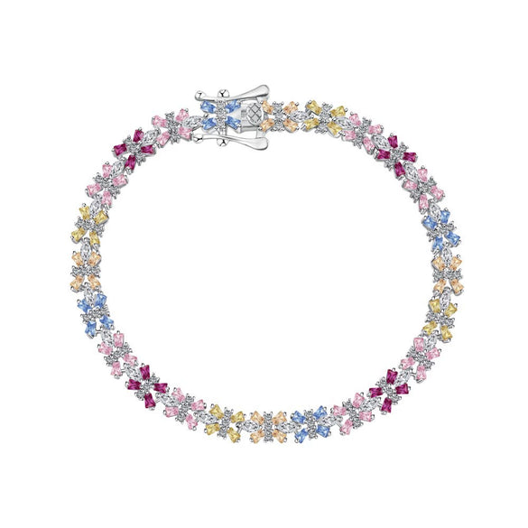Women's S925 Sterling Silver Bracelet With Colorful Zircon Flower Butterfly Love Water Drop Design Light Luxury Style Geometric Pattern